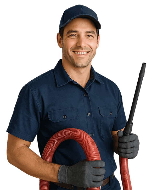 Humble TX Air Ducts Cleaning technician holding HVAC tools and smiling